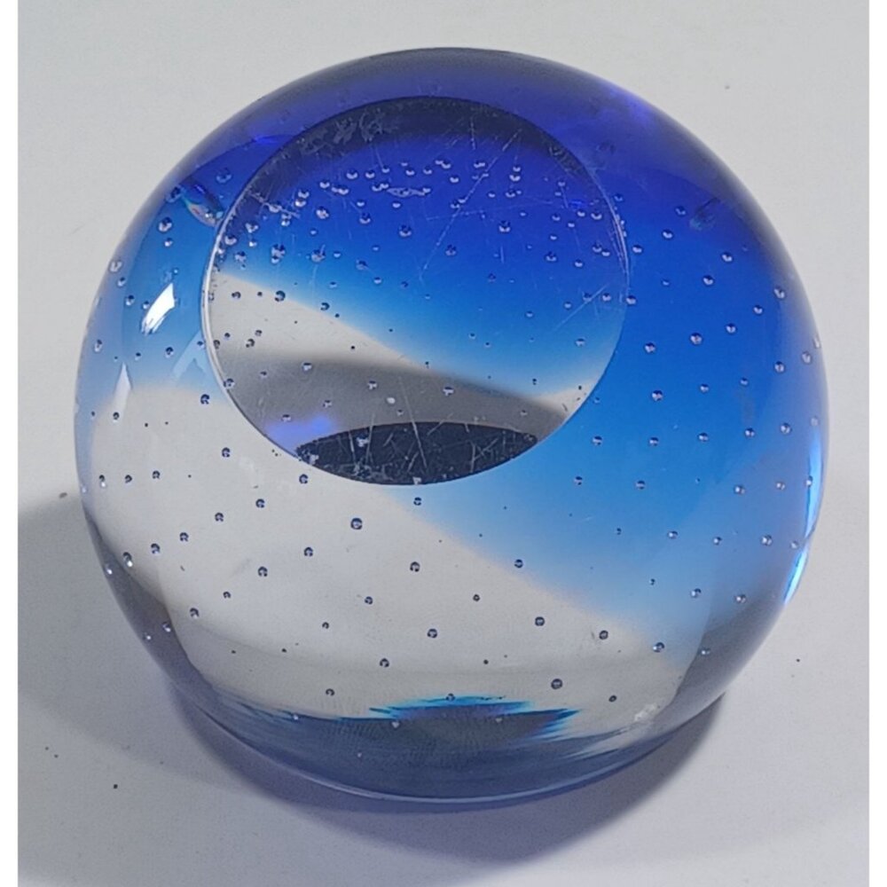 Vintage Caithness Seal Cobalt Blue Clear Controlled Bubble Art Glass Paperweight - Picture 13 of 14